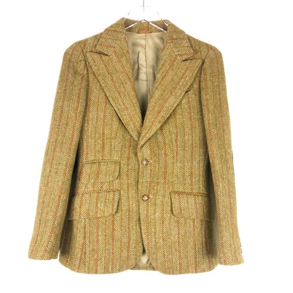 Vintage T. Jones Herringbone Blazer Men's Size 40R Tan Brown Tweed Equestrian